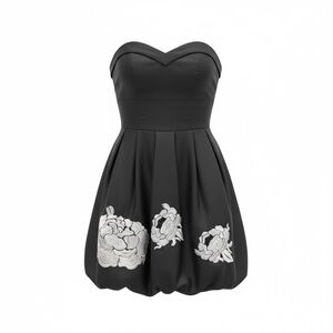 Classic Elegant Black Satin Sweetheart Bubble Hem Strapless Mini Dress Prom Sz S